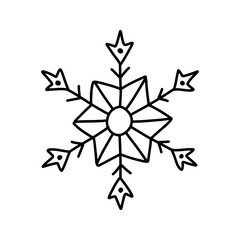Snowflake in doodle style. Vector illustration on white background