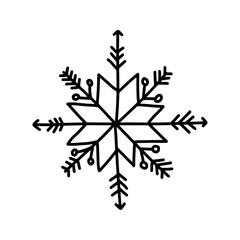Snowflake in doodle style. Vector illustration on white background
