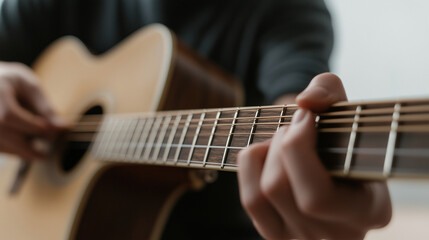 Obraz premium view from inside a guitar, showing someone tuning the strings photo