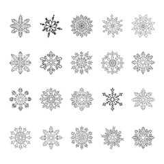 Set of snowflakes in doodle style. Vector illustration on white background