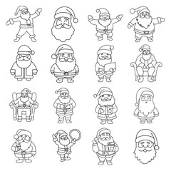 Set of Santa Claus in doodle style.