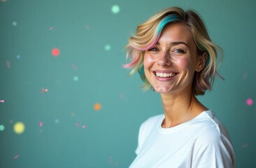 Fototapeta premium Woman with Colorful Hair Smiling at Camera