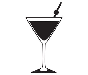 Cocktail glass icon, Martini glass with ice, Silhouette alcohol vector