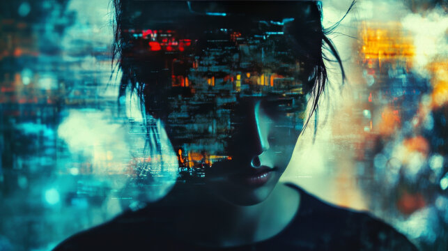 Create an image featuring a hacker with a darkened face, set against a digital interface background. Incorporate a digital glitch effect to enhance the overall aesthetic, conveying a sense of secrecy 