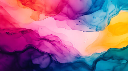 A vibrant abstract artwork featuring flowing swirls of pink, blue, and yellow colors, creating a dynamic and captivating design perfect for creative projects.