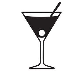 Cocktail glass icon, Martini glass with ice, Silhouette alcohol vector