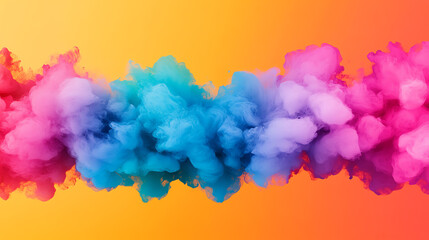 Naklejka premium A vibrant explosion of colorful smoke blending shades of pink, blue, and orange, creating a captivating abstract background that is perfect for various design applications.