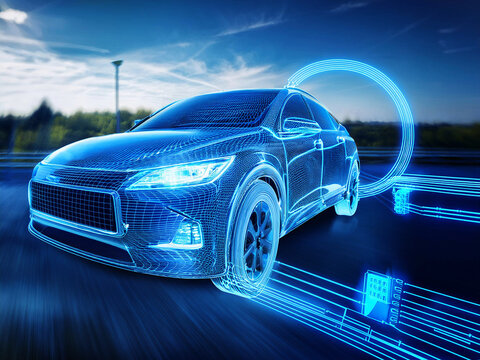 Elektroauto, virtuelle futuristische Darstellung