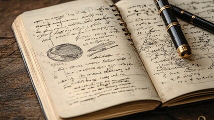 Naklejka premium Close-Up of Philosophers' Notebook Filled with Sketches