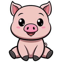 Obraz premium Cute Chibi Piglet Sitting Happily