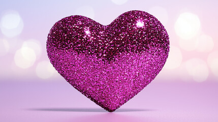 Obraz premium Pink glitter heart on pastel background
