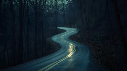 Obraz premium Speeding down a night road in a car.