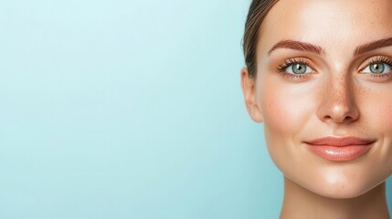 Fototapeta premium Woman with freshfaced glow and light dewy finish, effortless beauty, healthy skin