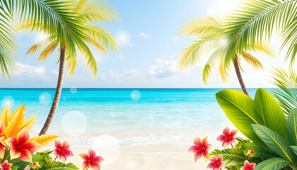 Obraz premium Tropical frame png, 3D summer & vacation, transparent background isolated with white highlights, png