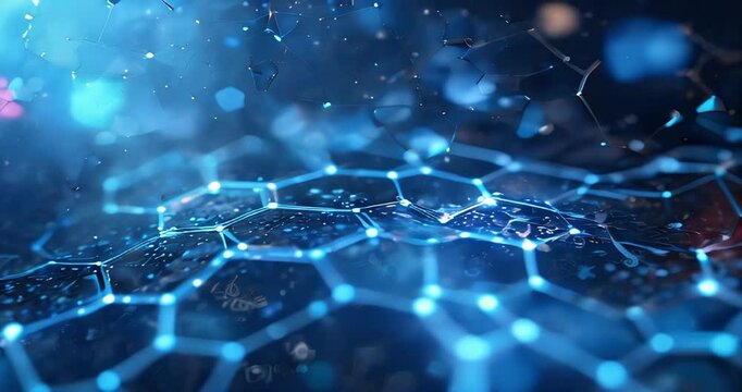 Abstract blue hexagonal pattern with glowing elements in a digital space. Created with Generative AI