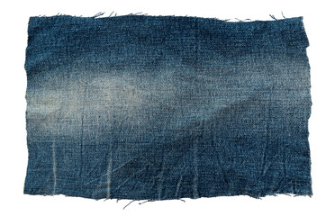 Piece of torn denim on a white background. Denim texture