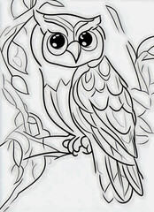Obraz premium Cartoon owl with open wings for coloring