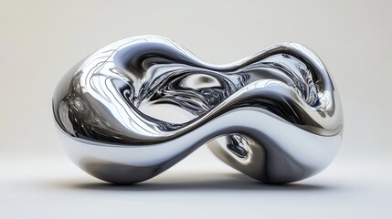 3D chrome metallic abstract shape objects white background
