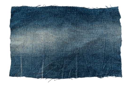 Piece of torn denim on a white background. Denim texture
