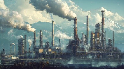 Oil refineries and chemical plants in industrial areas