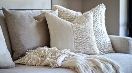 Chic Decorative Pillows and Throws on a Sofa
