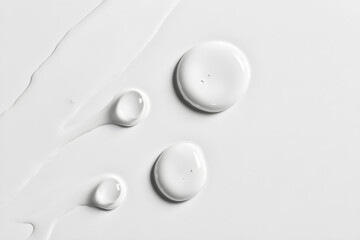 Small droplets of water glisten on a minimalist white background, showcasing the beauty of simplicity and elegance in product photography