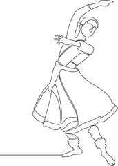 Fototapeta premium continuous line drawing. women's Indian dance form. dancer in a traditional sari and costume and jewelry