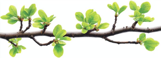 Obraz premium Tree branch and green leaf, isolated on white. Use as a background, footer, or nature design.