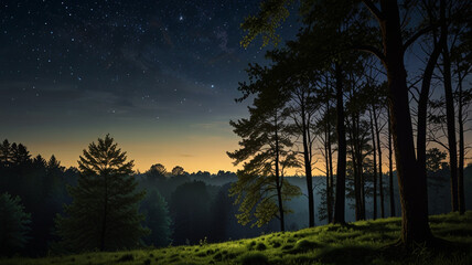 Fototapeta premium Last Rays of Sunlight Through Lush Forest Scene