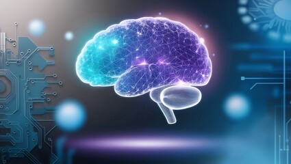 Fototapeta premium brain hologram. Concept of self learning. Innovative intelligence concept image, integration of human brain and technology