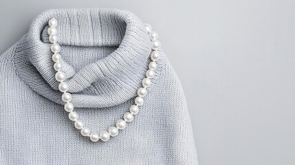 Obraz premium Layered pearl necklaces over a cashmere sweater, pearl accessories, classic fashion with a contemporary twist