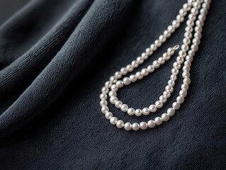 Fototapeta premium Closeup of a pearl pendant necklace on a velvet dress, pearl accessories, elegant and timeless fashion