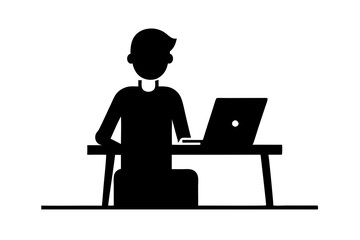 A man working on a laptop silhouette | vector silhouette illustration on white background