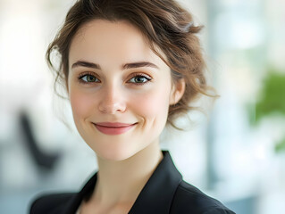 Naklejka premium A smiling woman in a professional setting, exuding confidence and approachability.