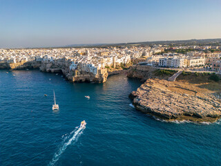 Obraz premium Aerial view of Polignano a Mare town in Puglia region, Italy. 