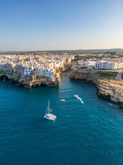 Aerial view of Polignano a Mare town in Puglia region, Italy. 