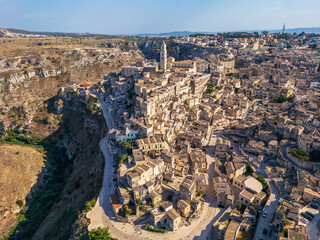 Aerial view of Matera town in Basilicata region, Italy. 