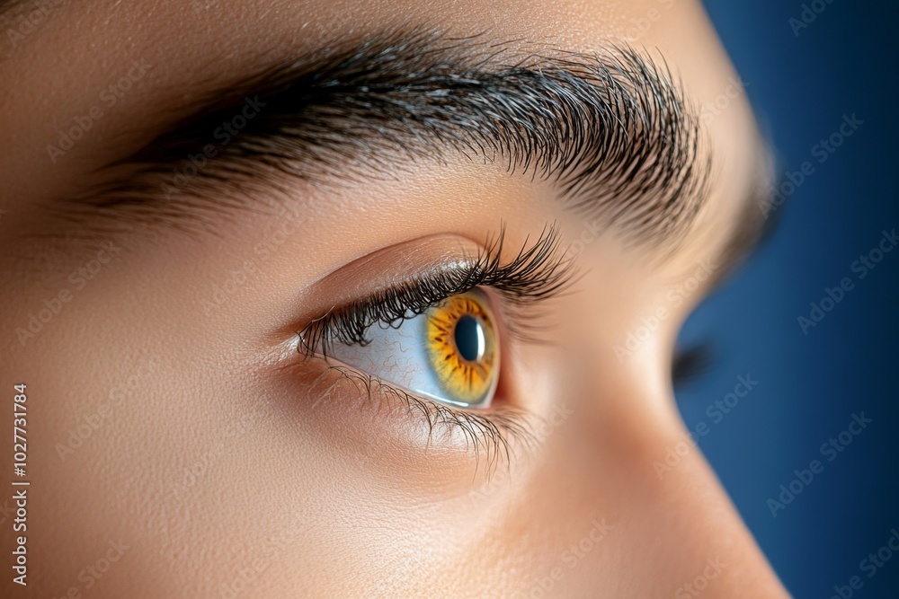 Poster detailed shot of a personâ€™s face in the morning light, eyes half-open, with every detail of their 