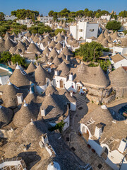 Aerial view of Alberobello town, Puglia region, Italy. 