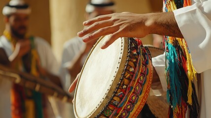 Traditional Arab Drumming Close-Up Shot
