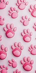 A pink background is adorned with a repeating pattern of pink paw prints. The cute and playful design is perfect for pet lovers.