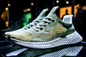 Futuristic 3D-printed shoes, where customers design their own custom fit and style using advanced materials, and the shoes are printed on-demand for a perfect, personalized experience