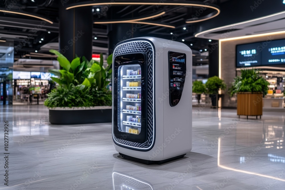 Aufkleber futuristic loyalty rewards vending machine, where customers can redeem points by scanning a digital 