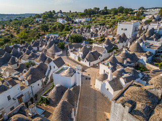 Aerial view of Alberobello town in Puglia region, Italy. 
