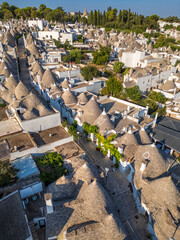 Aerial view of Alberobello town in Puglia region, Italy. 
