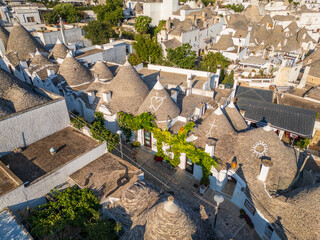 Aerial view of Alberobello town in Puglia region, Italy. 
