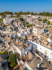 Aerial view of Alberobello town in Puglia region, Italy. 
