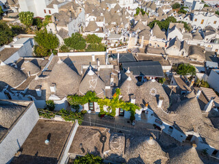 Aerial view of Alberobello town in Puglia region, Italy. 
