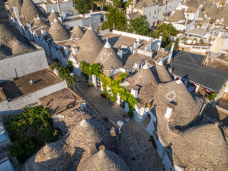 Aerial view of Alberobello town in Puglia region, Italy. 
