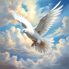 Obraz premium White pigeon on heavenly sky.